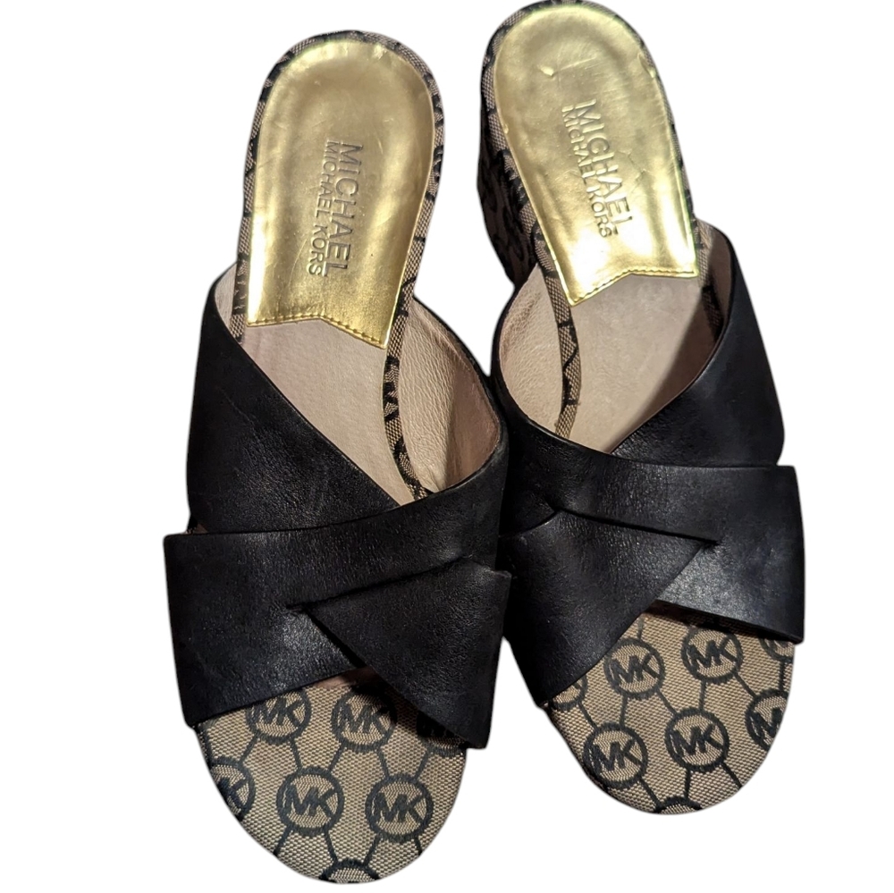 Michael Kors Black and Gray 🩶 Signature Patterned Mules